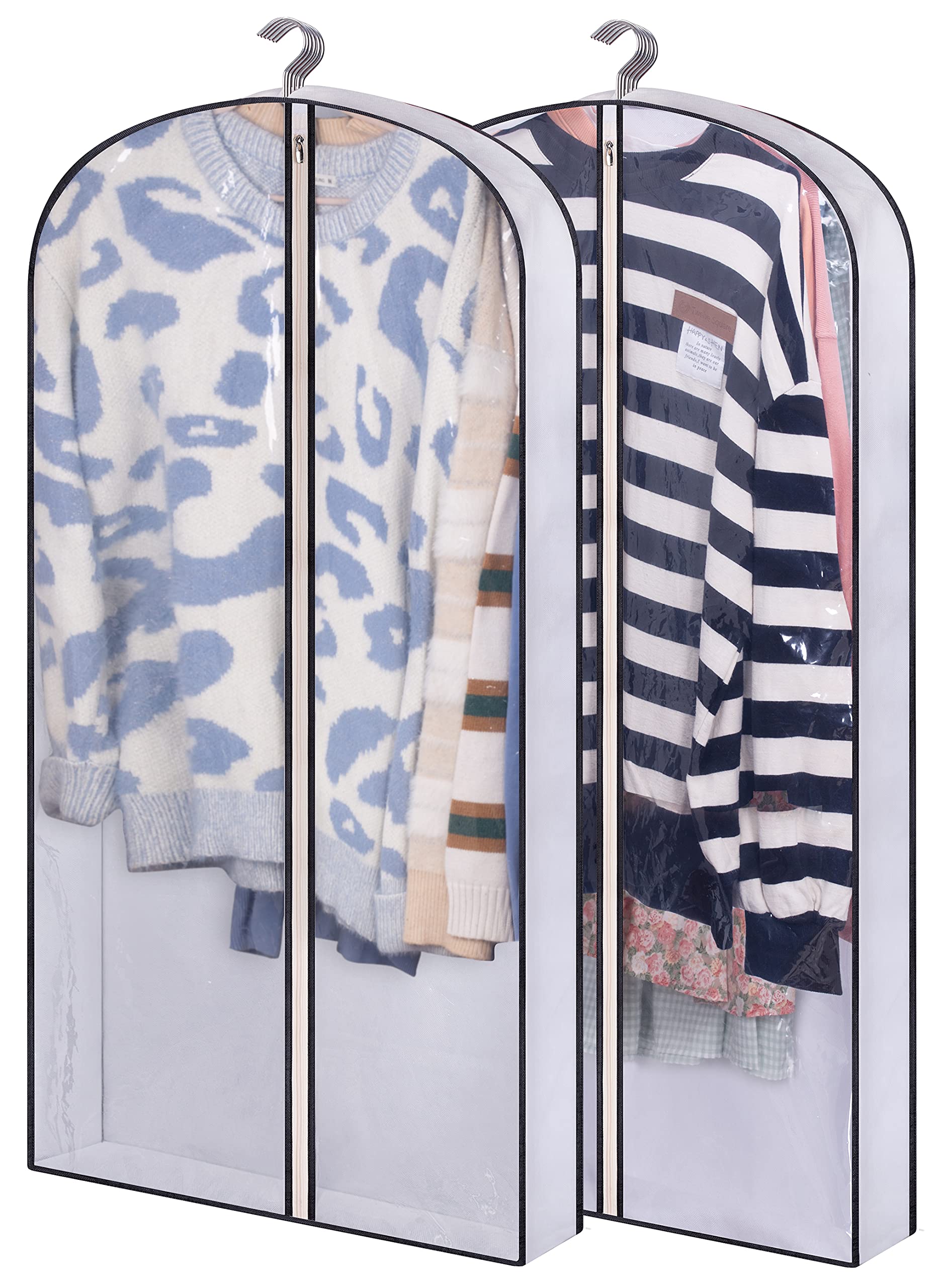 40'' Hanging Clothes Storage Bags - 2 Pack Clear Gusseted Garment Bags for Coats, Shirts & Sweaters | Space-Saving Closet Organizer for Travel & Home Storage | SLEEPING LAMB Brand