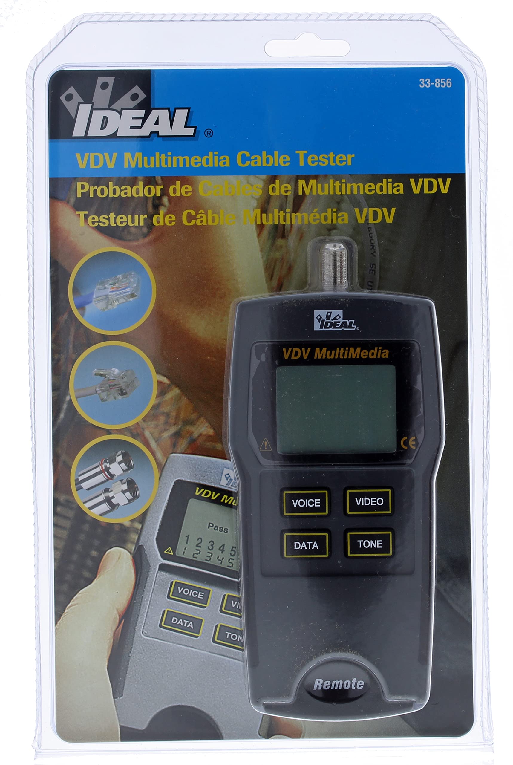 IDEAL INDUSTRIES INC. 33-856 VDV Multimedia Wiremap Tester - CAT3/5e/6/6A & RG-59/6/6 Quad Cable Tester for Voice/Data/Video Networks - Perfect for IT Technicians & Network Installations