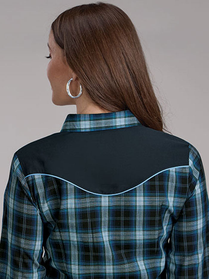Roper Women's Western Plaid Shirt with Applique Design - Blue - Perfect for Cowgirl Style, Country Music Festivals & Western-Themed Events