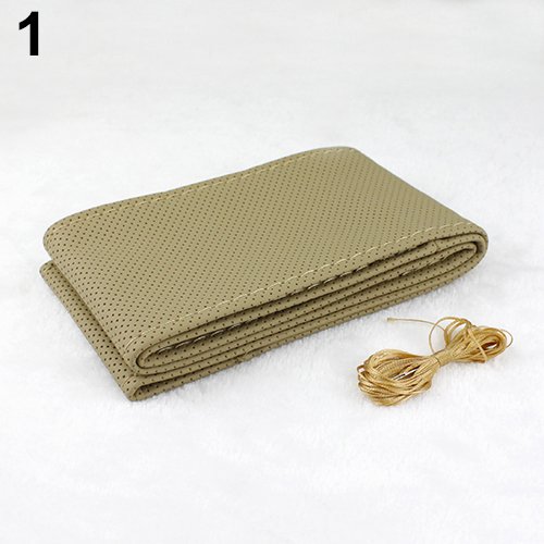LUYANhapy9 DIY Faux Leather Car Steering Wheel Cover Protector with Needle Thread Kit - Beige Auto Interior Accessories for Comfort & Style - Perfect Gift for Car Enthusiasts & DIY Decorations