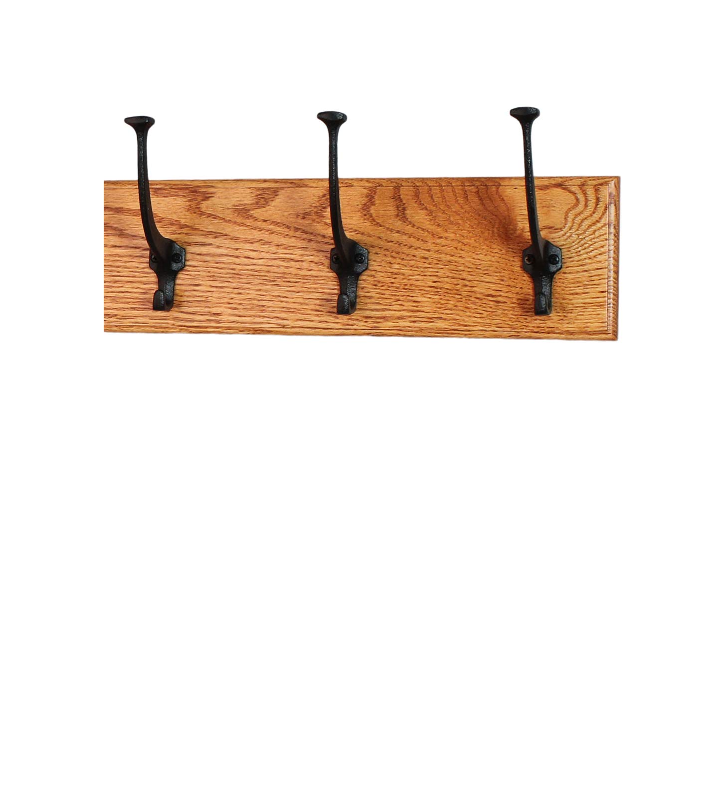 Solid Oak Wall Mounted Coat Rack with Large Black Mission Hooks - Handcrafted in USA - Burnt Orange Finish - 15