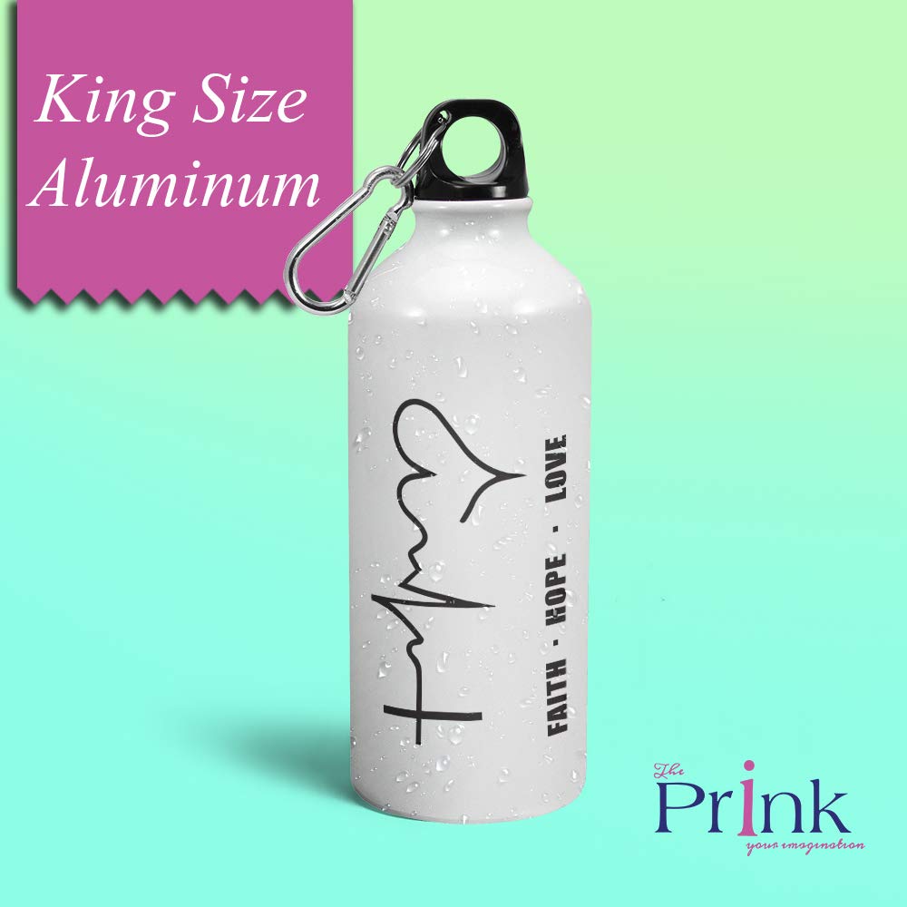Prink Faith Hope Love Printed Water Bottle | 600ml Insulated Sipper Bottle with Heartbeat Design | Gym, Sports & Travel Essential for Men & Boys | Perfect for Workouts, Hiking & Daily Hydration