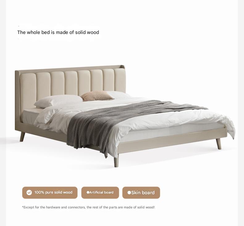 Premium Oak Solid Wood Piano Key Bed Frame with High-Tech Fabric Upholstery – Perfect for Modern Bedrooms, Guest Rooms & Luxury Home Decor