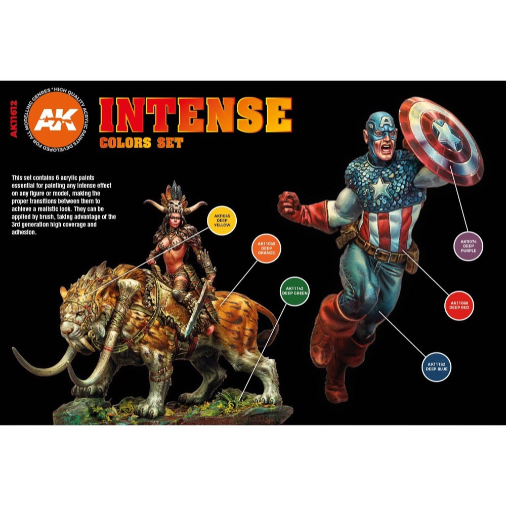 AK Interactive AK11612 Intense Colors Acrylic Paint Set (3rd Generation) - 18 Vibrant Colors for Miniature Painting, Scale Models & Warhammer - Perfect for Hobbyists & Artists