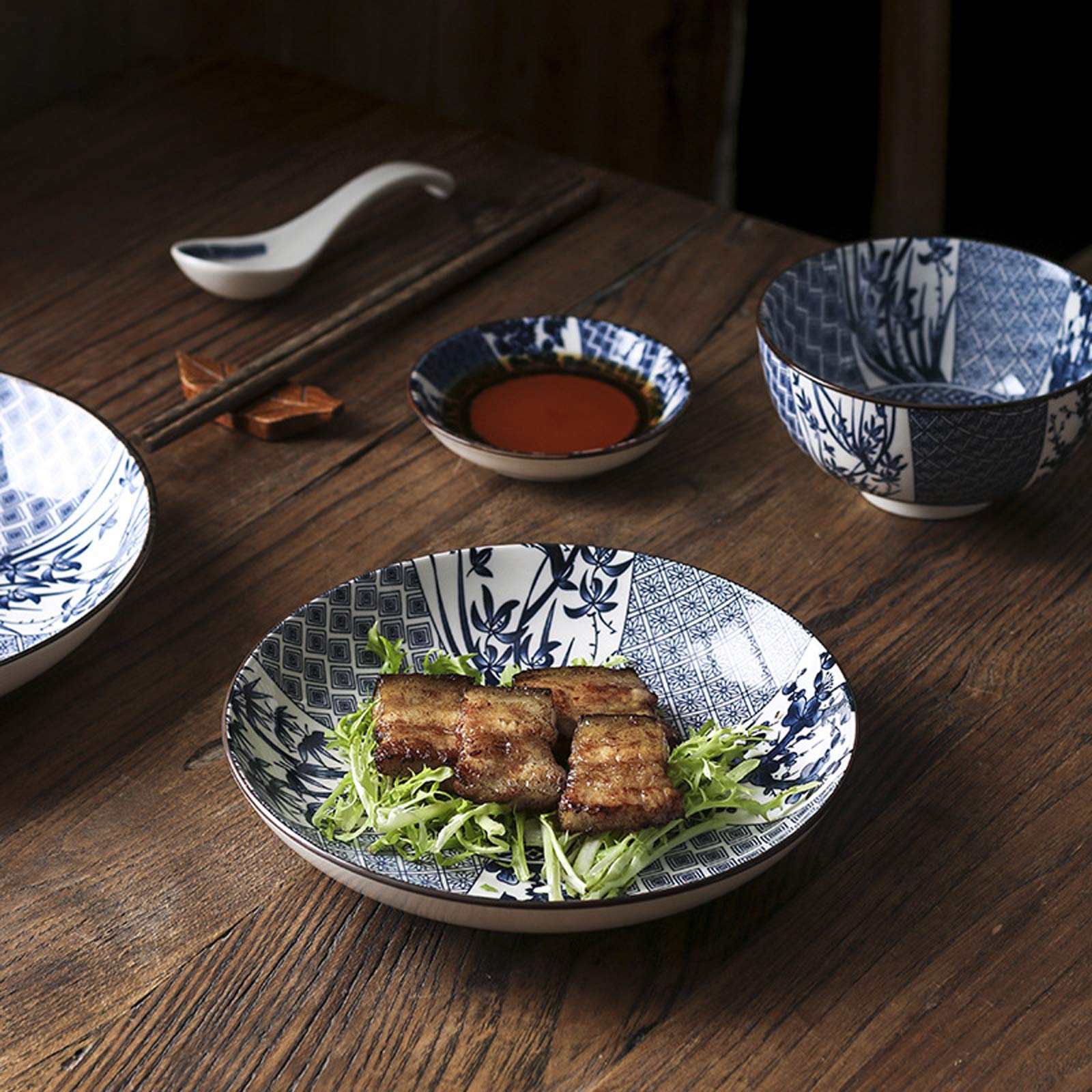 Blue and White Porcelain Dinner Plates 7 Inch - 4 Pack Floral Decorative Appetizer Salad Dessert Plates with Different Patterns - Perfect for Chinese Cuisine, Party Serving, Home Decor & Gift Giving