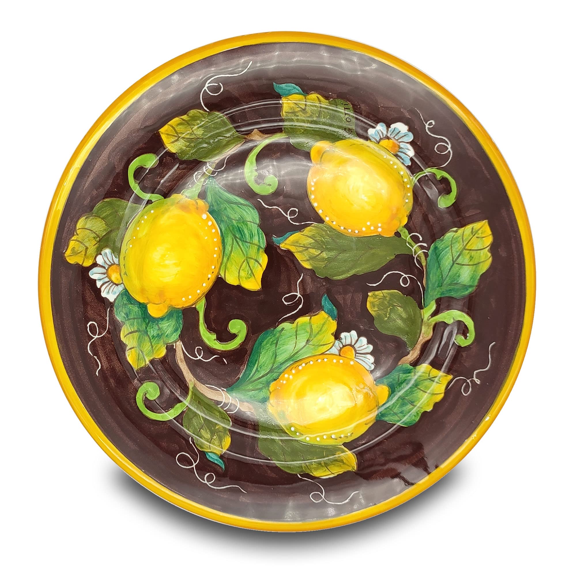 Italian Ceramic Dinnerware Set - Handmade Tuscan Pottery Made in Italy - Blue & Lemon Decor Plates & Bowls - Countryside Style Home Dining Collection - Perfect for Farmhouse Kitchens, Rustic Tables & Italian-Themed Parties (Brown)