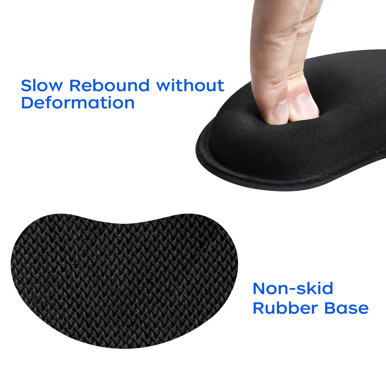 JIKIOU 2 Pack Memory Foam Mouse Wrist Rest Pad - Ergonomic Hand Support Cushion with Anti-Skid Rubber Base for Pain Relief - Perfect for Gaming, Office, Computer & Laptop Use (Black) - Ideal for Long Hours of Typing and PC Gaming Comfort