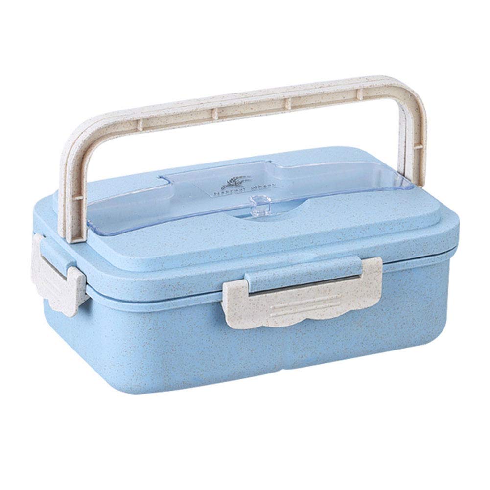 Eco-Friendly Wheat Straw Bento Box - Reusable, Unbreakable Food Storage Container with Chopsticks & Spoon (Blue) - Perfect for Lunch, Meal Prep, Picnics & Sustainable Living