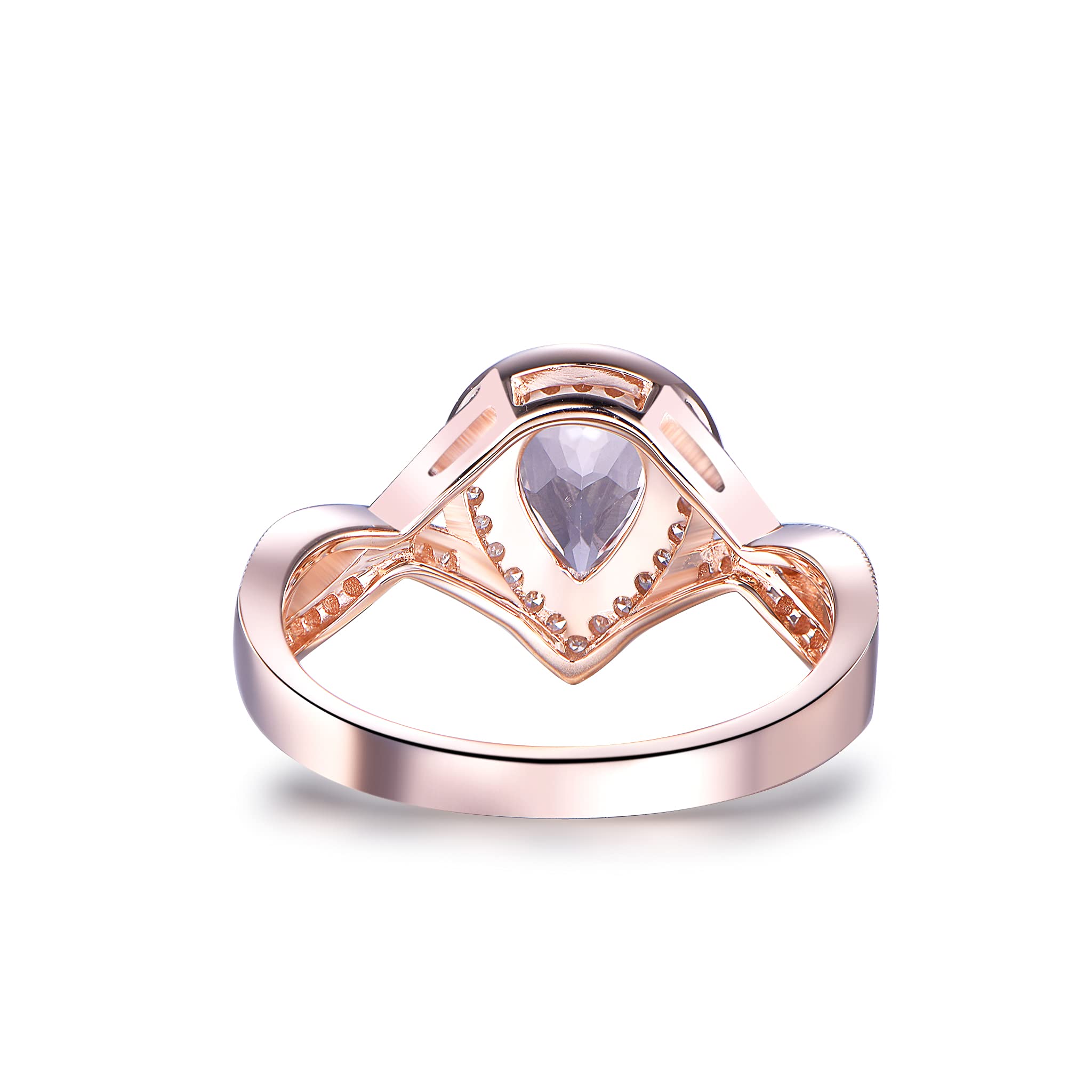 14K Rose Gold Pear Morganite Engagement Ring with Pave Diamond Accents & Infinity Shank - 6x8mm Size 5 | Perfect for Proposals, Anniversaries & Romantic Occasions