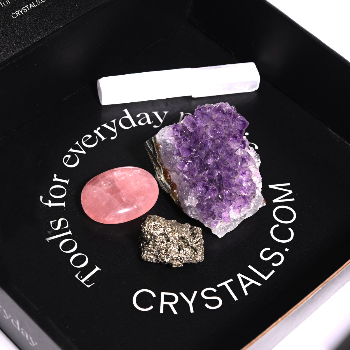 CRYSTALS.COM Premium Healing Crystal Kit - Chakra Balancing Stones Set with Amethyst, Rose Quartz & Clear Quartz | Perfect for Meditation, Energy Healing & Home Decor