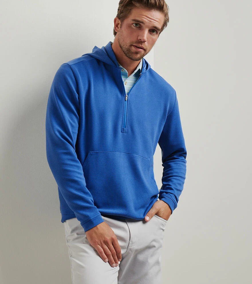 Peter Millar Men's Grid Performance Half Zip Hoodie Sweatshirt - Sailor Blue | Lightweight Athletic Pullover for Golf, Running & Casual Wear