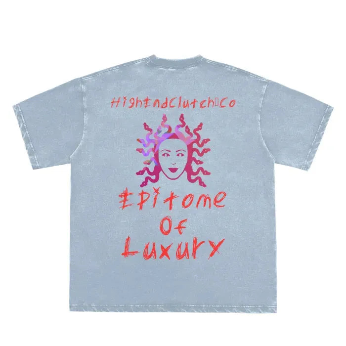 Vintage Washed Double Neckline Frayed Edge T-Shirt - 250 GSM Premium Medusa Graphic Tee for Men & Women | Streetwear, Casual Outfits, Music Festivals