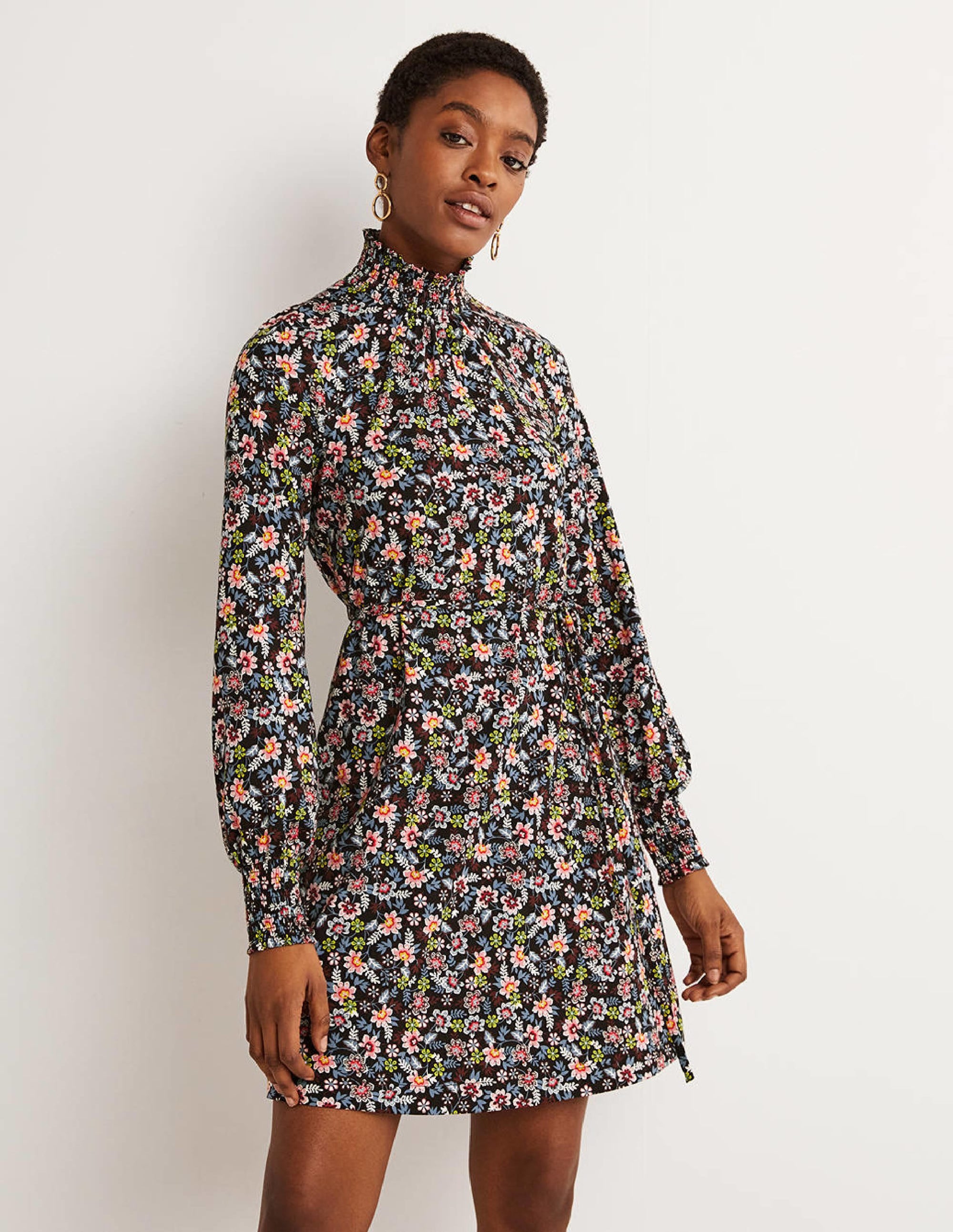 Elegant Black Floral High Neck Shift Dress with Opulent Leaf Design - Perfect for Evening Parties, Weddings & Special Occasions