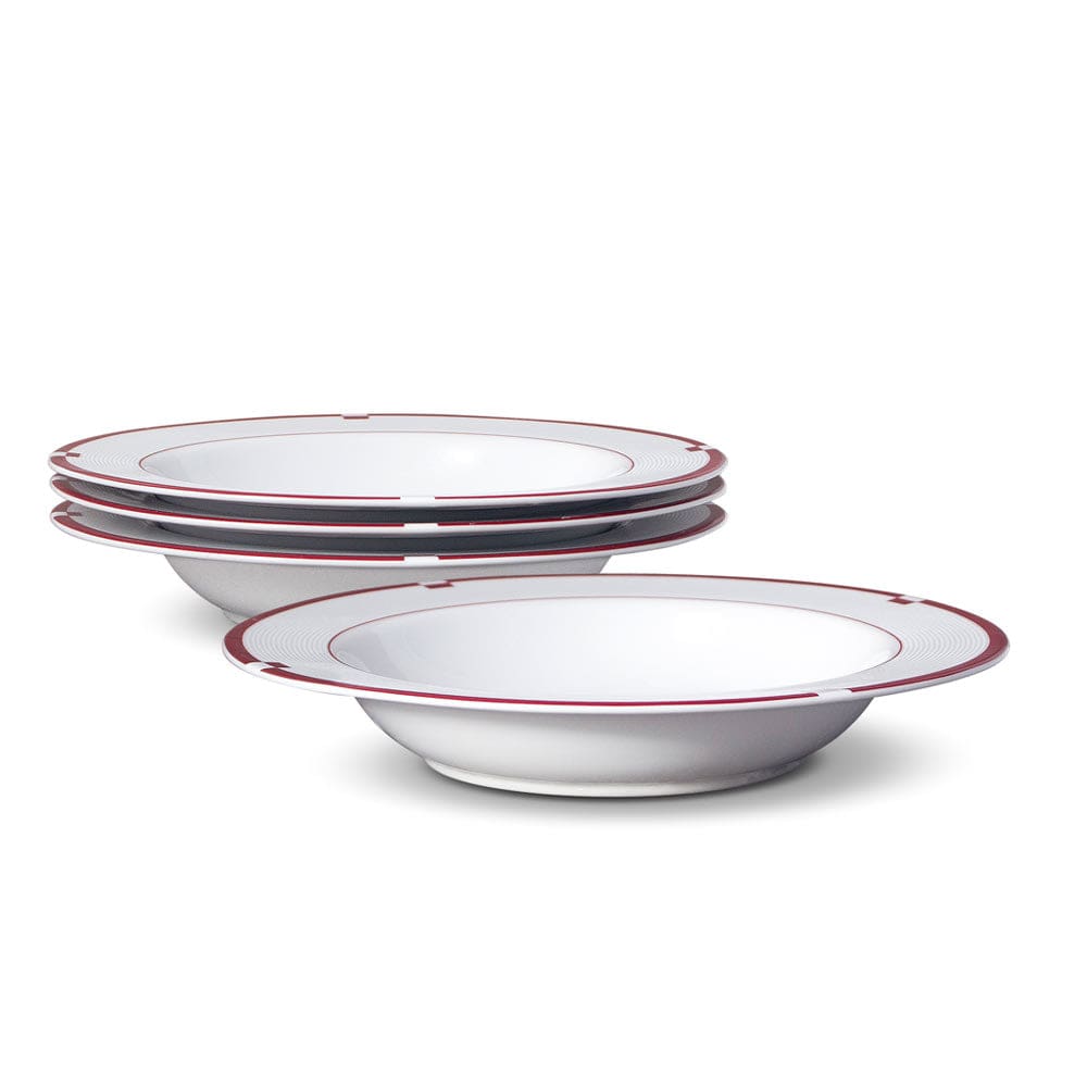 Jet Set Red Set of 4 Rim Soup Bowls - Elegant Porcelain Bowls for Soup, Salad, Pasta & Dessert - Perfect for Dining, Entertaining & Gifting