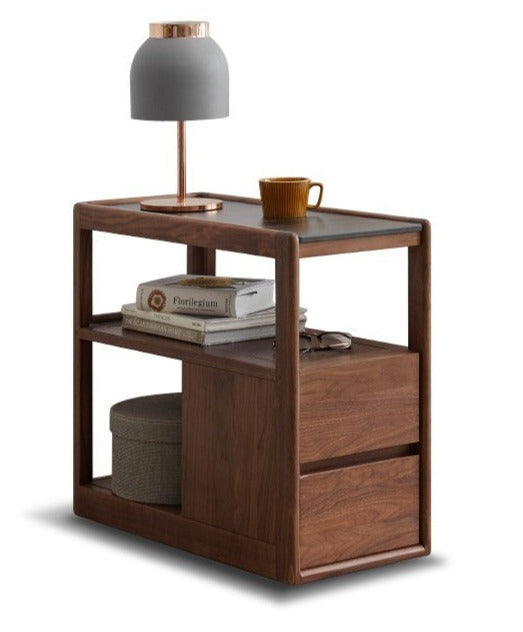 Solid Black Walnut Wood Side Table with Natural Slate Top - Perfect for Living Room, Bedroom, or Office Decor