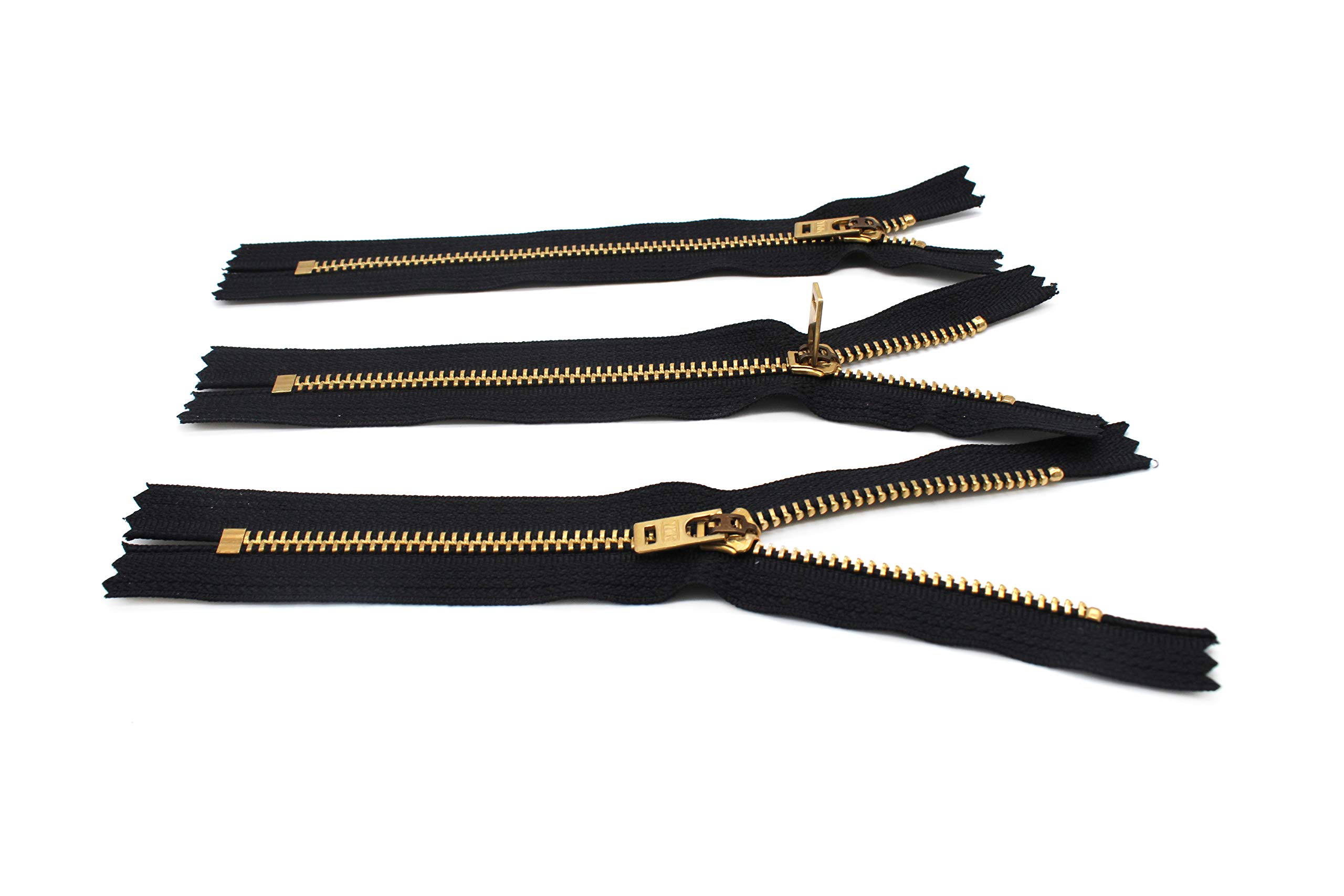 YKK #5 Jeans Brass Zippers 4 Inch - 580 Black (3 Pack) for DIY Denim Repair, Jacket Making & Craft Projects