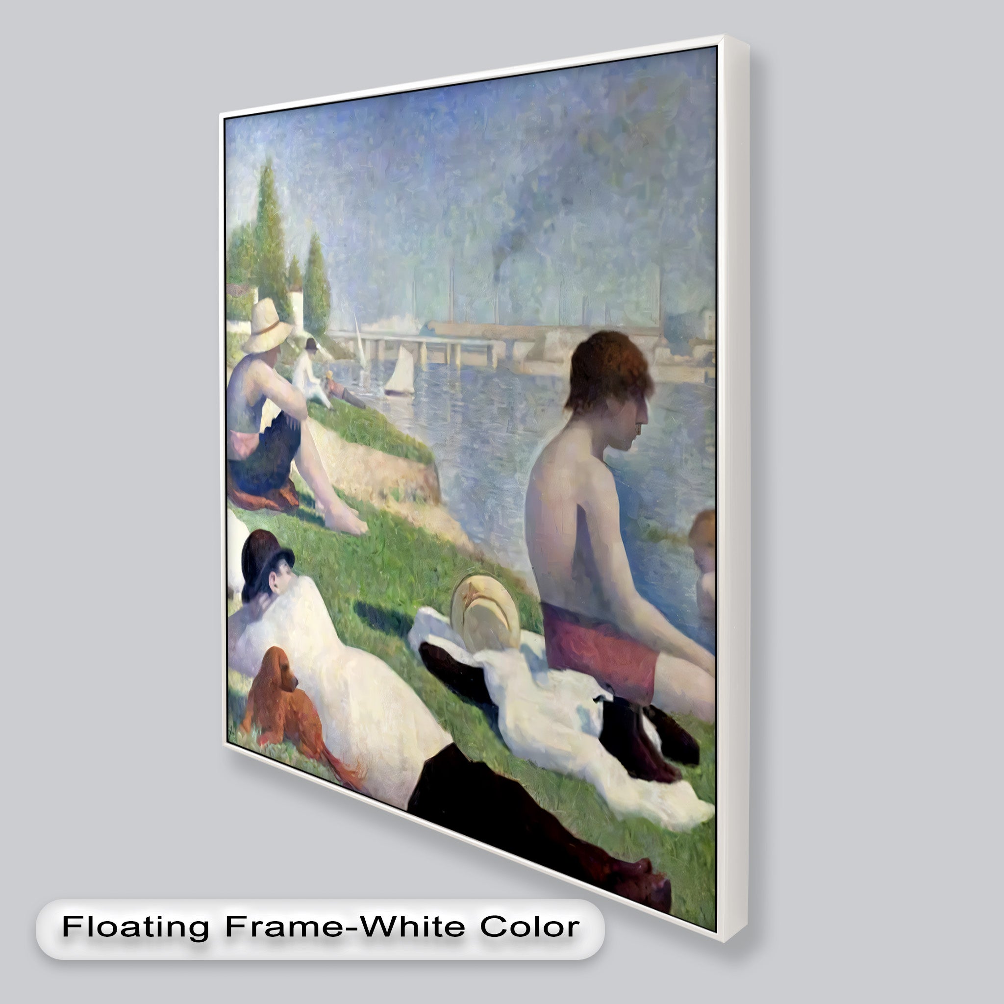 Afternoon Light on the Riverbank - Handmade Pointillism Oil Painting on Canvas - Wall Art for Living Room, Bedroom & Office Decor