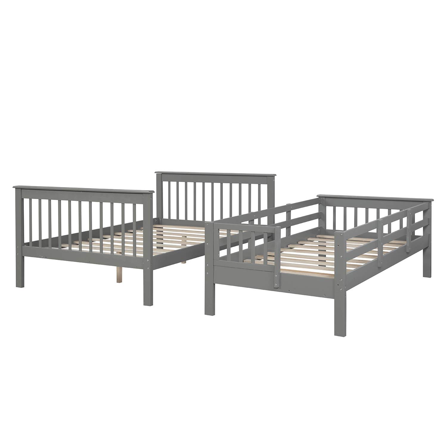 MERITLINE Twin Over Full Bunk Bed with Staircase & Storage - Space-Saving Grey Bunk Bed Frame for Kids & Teens - Convertible Design for Small Rooms, Dorms, and Shared Bedrooms