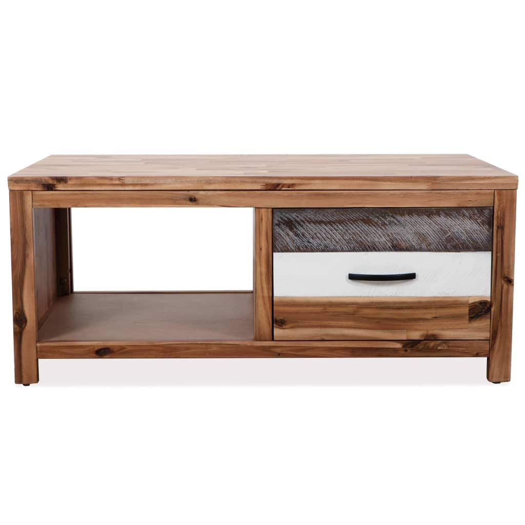 Solid Acacia Wood Coffee Table with Storage - 35.4