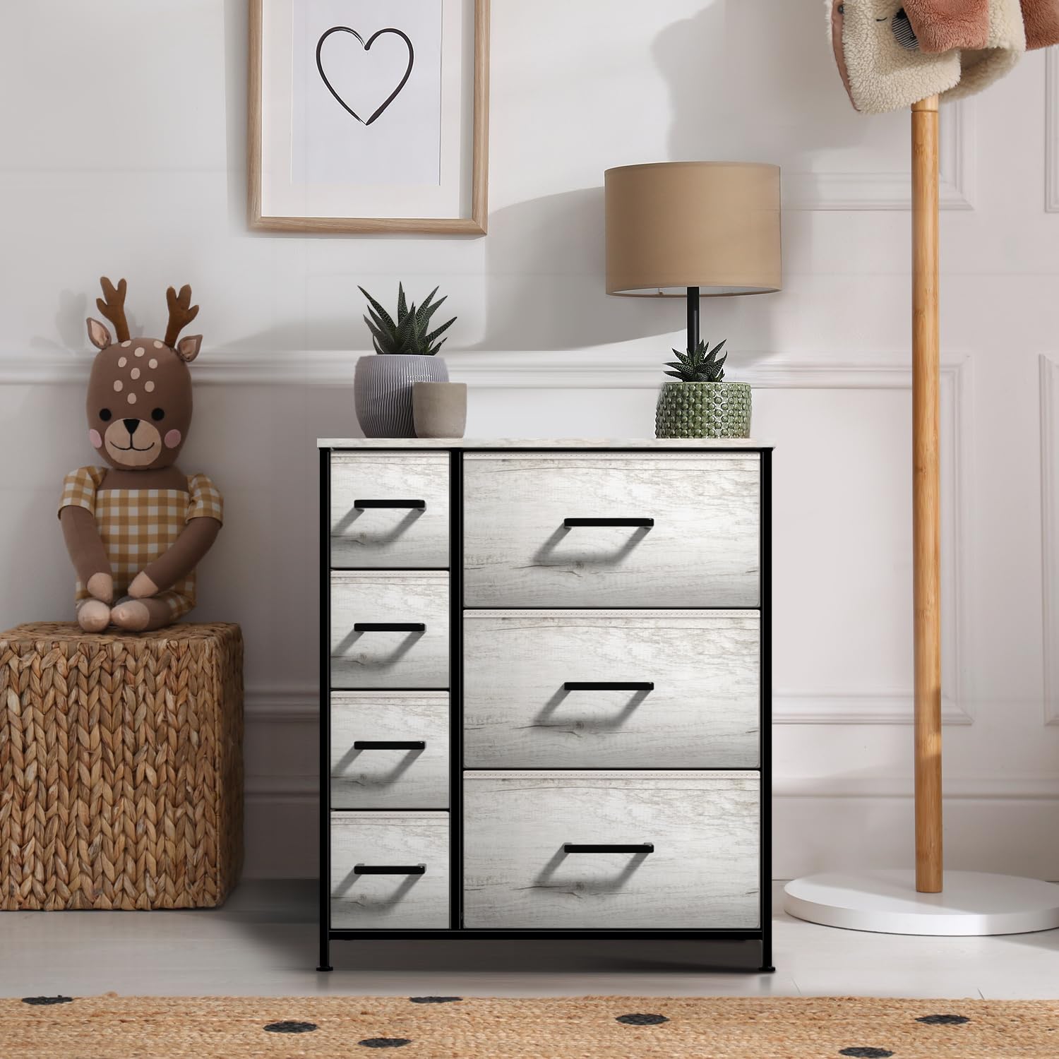 Sorbus 7-Drawer Dresser Organizer with Faux Wood Finish - Sturdy Steel Frame & Wood Top Storage Chest for Clothes, Bedding & Accessories - Perfect for Bedroom, Closet, Dorm Room or Entryway Organization - Easy Pull Fabric Bins for Quick Access