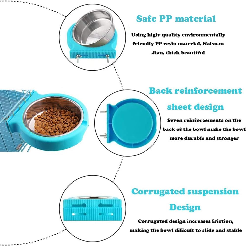 Stainless Steel Hanging Pet Bowls for Crate & Kennel - Removable Food & Water Feeder with Bolt Holder for Dogs, Cats, Puppies, Rabbits & Small Animals (Small, Blue) - Perfect for Travel, Training & Home Use
