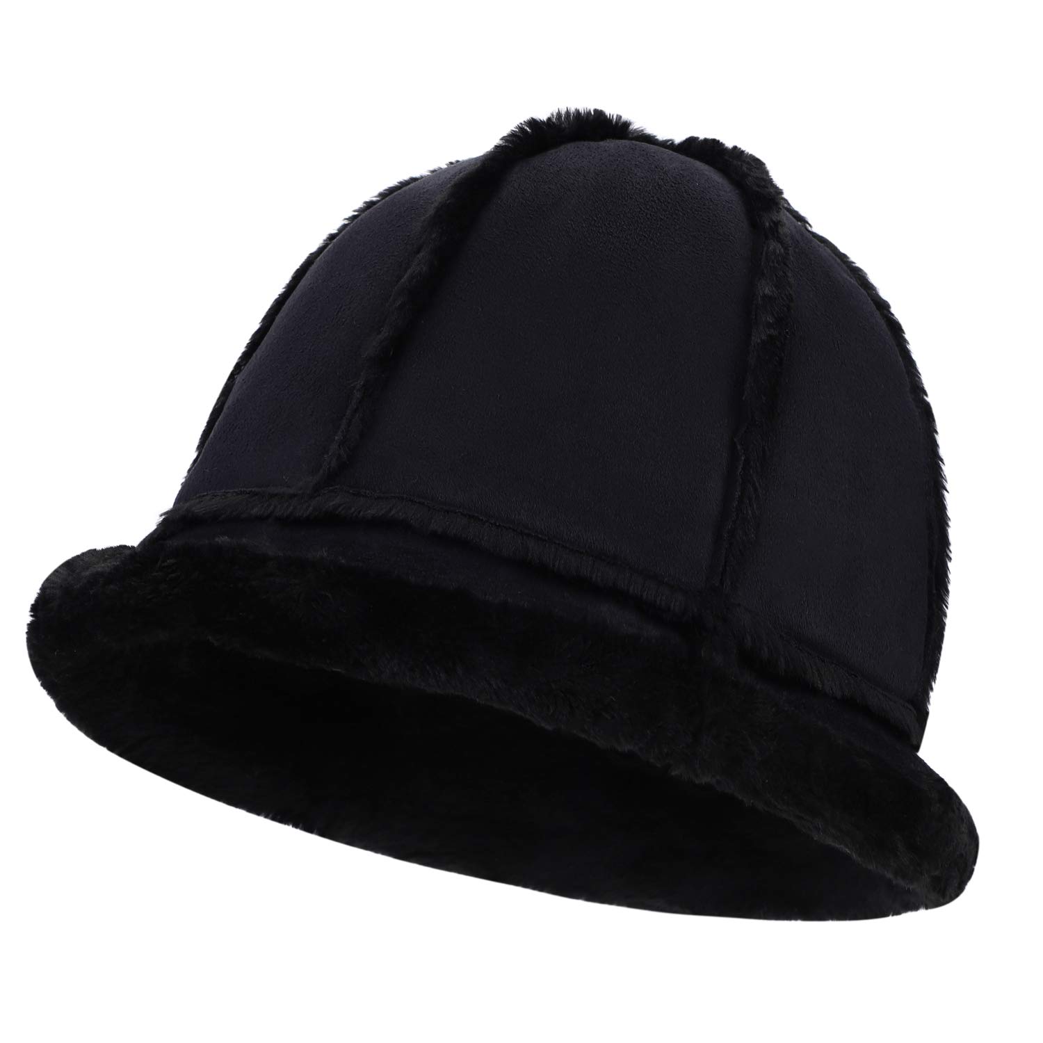 Men's Shearling Sheepskin Winter Bucket Hat - Warm Faux Fur Beanie for Cold Weather - Cozy Unisex Winter Hat for Outdoor Activities, Skiing & Snowboarding