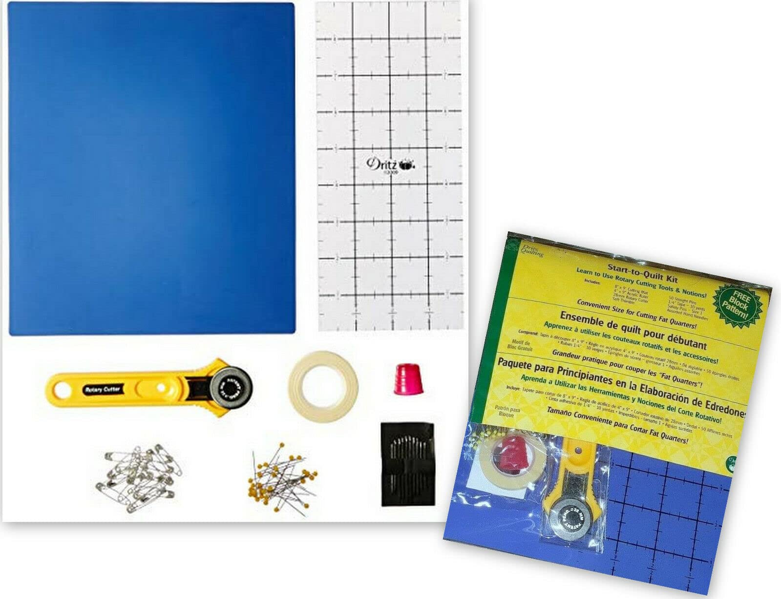 Premium Dritz Quilting Kit with Rotary Cutter, Self-Healing Mat, Pins, Thimble & Ruler Set - Perfect for Beginners & DIY Fabric Crafts, Sewing Projects & Patchwork Designs