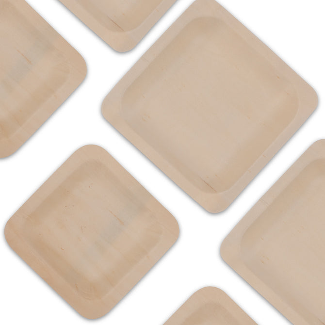 4.5 Inch Square Poplar Wood Plates - 50 Pack | Disposable Appetizer Plates for Parties, Weddings, and Catering Events