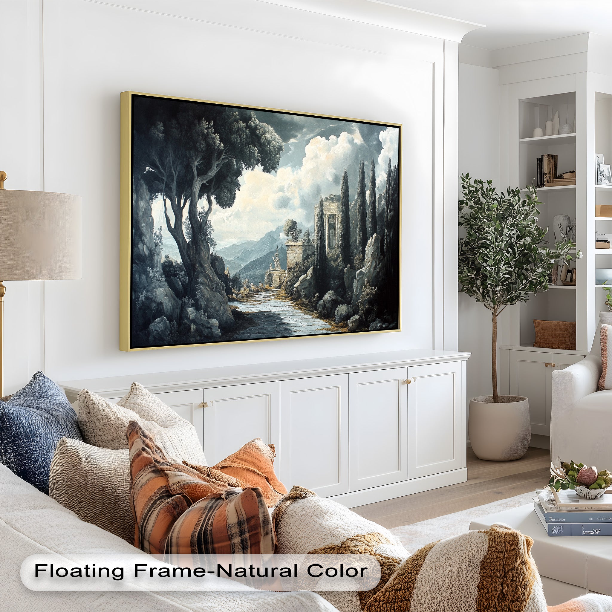 Ancient Pathway to the Temple - Hand Painted Classical Landscape Oil Canvas Art for Home Decor, Office & Living Room Wall