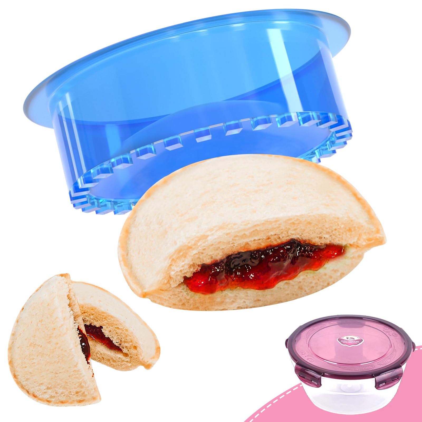 HiYZ 5-Piece Sandwich Cutter and Sealer Set - Stainless Steel Peanut Butter & Jelly Crustless Sandwich Maker, Pancake & Cookie Cutter for Kids - Perfect for School Lunches, Picnics, and Family Breakfasts