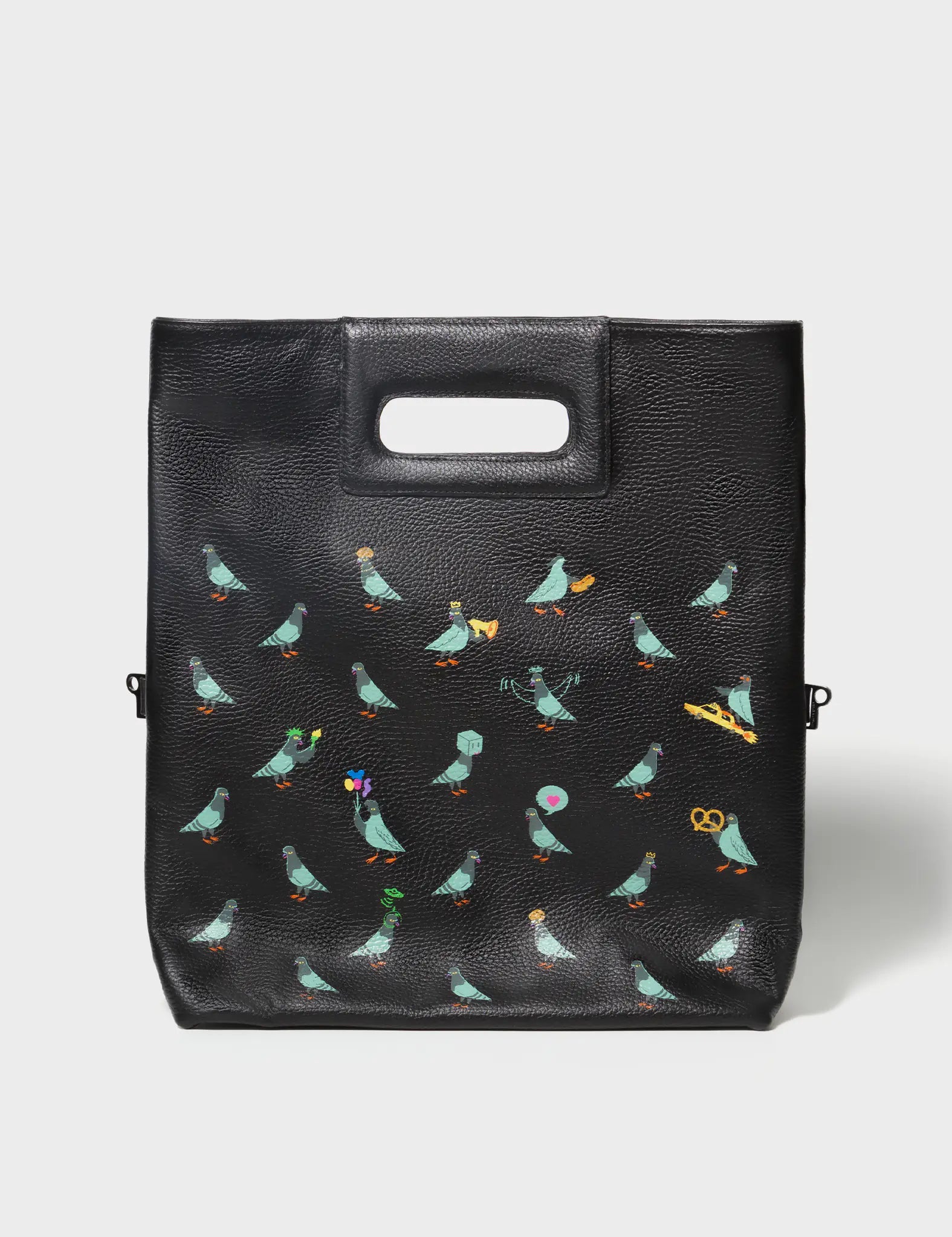 Milo Convertible Crossbody Bag for Women - Black Leather Pigeonista Print Handbag - Perfect for Work, Travel & Everyday Use