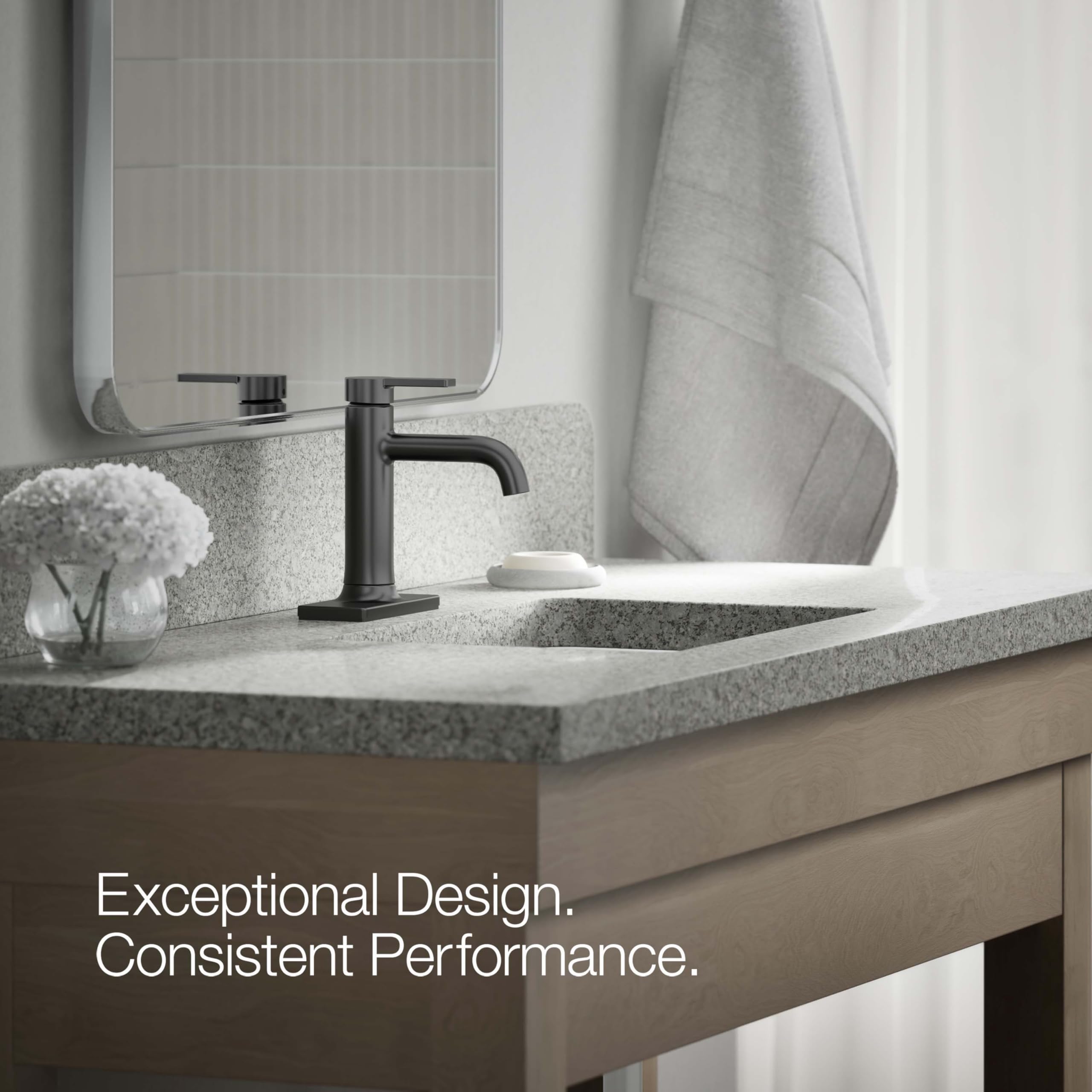 Kohler 28126-4K-BL Venza Matte Black Single-Handle Bathroom Sink Faucet with Clicker Drain - 1 Hole Installation, 1.0 GPM Water Flow - Perfect for Modern Bathrooms, Powder Rooms & Guest Baths