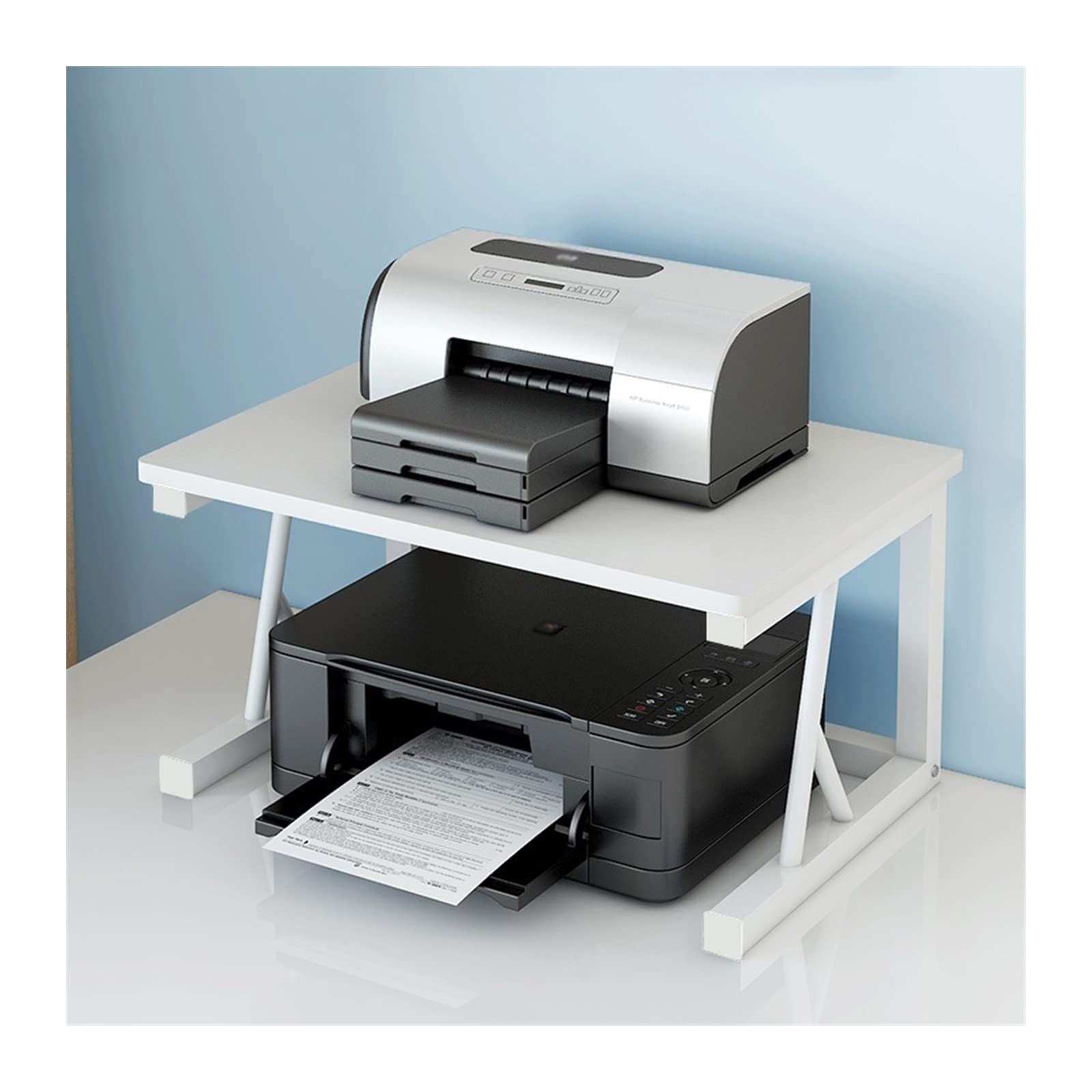 TOMYEUS Multi-Layer Printer Stand - Sturdy Metal & Wood Desktop Organizer for Home & Office, 2-Tier Printer Shelf for Copier, Scanner Storage - Perfect Workspace & Home Office Organization Solution