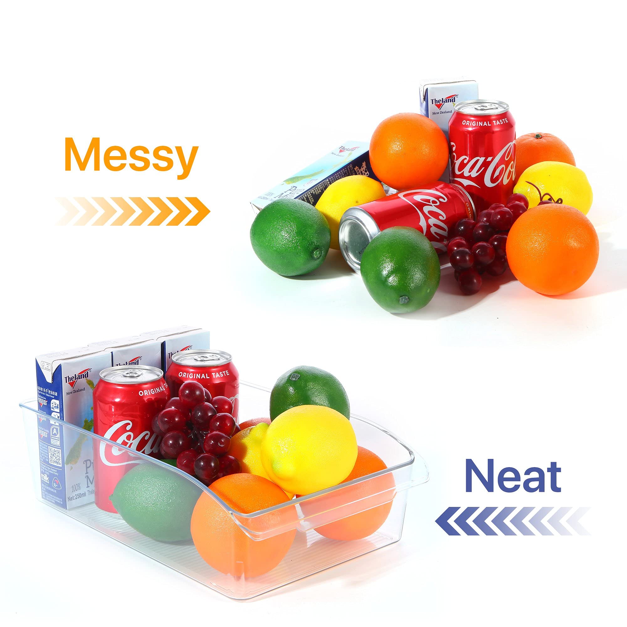 ROSELIFE 2-Pack Clear Plastic Refrigerator Organizer Bins - BPA Free Food Storage Containers for Fridge, Freezer, Pantry & Kitchen Cabinet (12.2