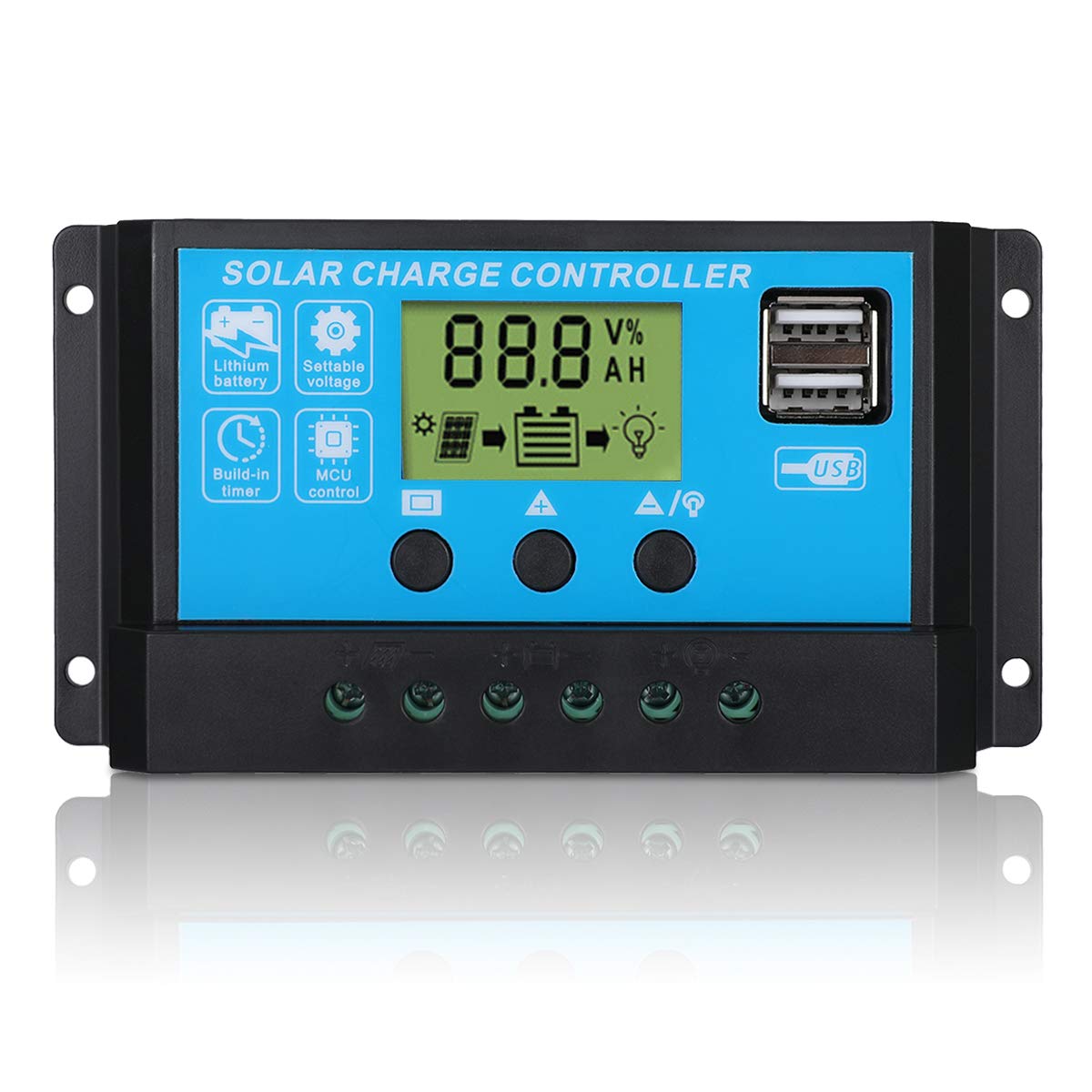 30A 12V/24V PWM Solar Charge Controller with LCD Display & Dual USB Ports - Auto Adjustable for Solar Panels, Perfect for RV, Marine, Off-Grid Power Systems