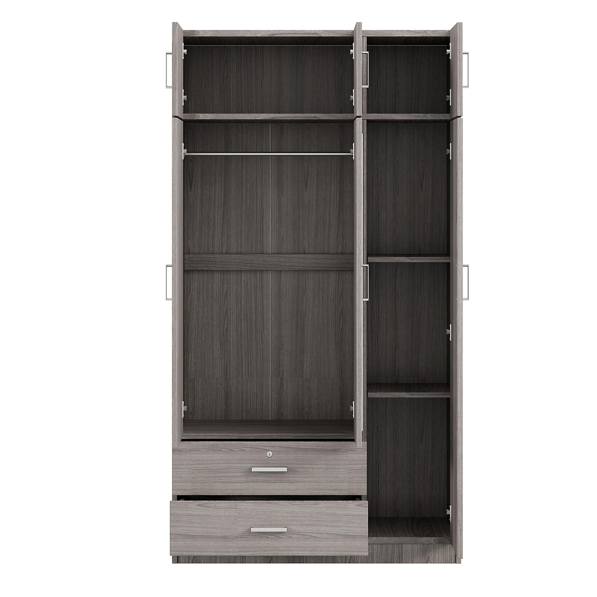 Modern 3-Door Wardrobe with Drawers & Shelves - Freestanding Closet Organizer for Bedroom & Home Storage (Grey)
