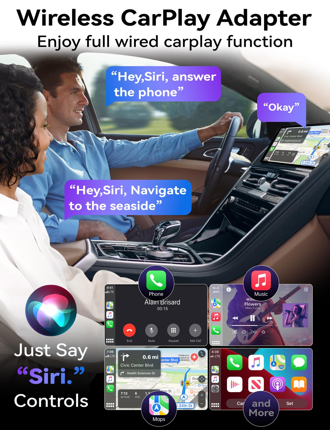 2024 Upgraded Wireless CarPlay Adapter for Apple iPhone - Fast & Stable Plug & Play Dongle Converts Wired to Wireless CarPlay - Compatible with Cars 2017+ & iOS 10+ - Perfect for Commuting, Road Trips & Hands-Free Driving