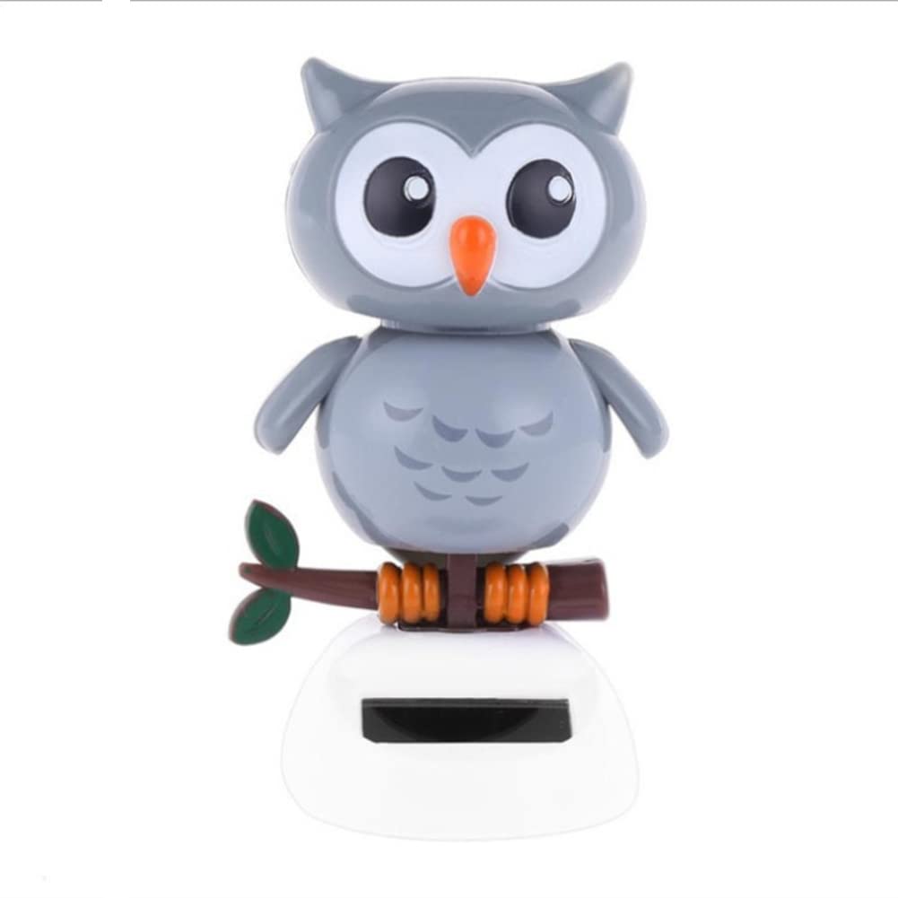 Car Owl Figurines - Solar Powered Shaking Head Dashboard Ornament, Beige Animal Dancing Statue Doll for Car Interior Decoration, Perfect Gift for Car Enthusiasts and Office Desk Decor