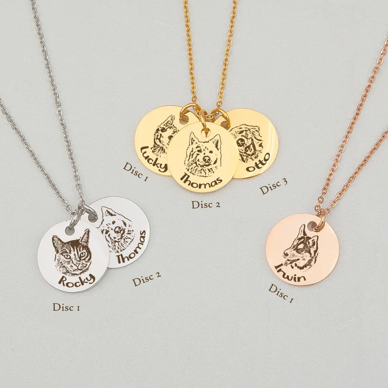 Personalized Pet Photo Disc Pendant Necklace - Custom Engraved Memorial Jewelry for Dogs & Cats - Perfect Gift for Pet Lovers, Anniversary & Special Occasions | XL5117