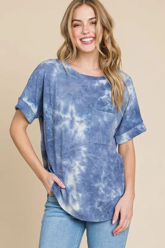 BOMBOM Women's Tie Dye Round Neck Short Sleeve T-Shirt | Soft Cotton Casual Tee for Summer | Perfect for Beach, Music Festivals & Everyday Wear