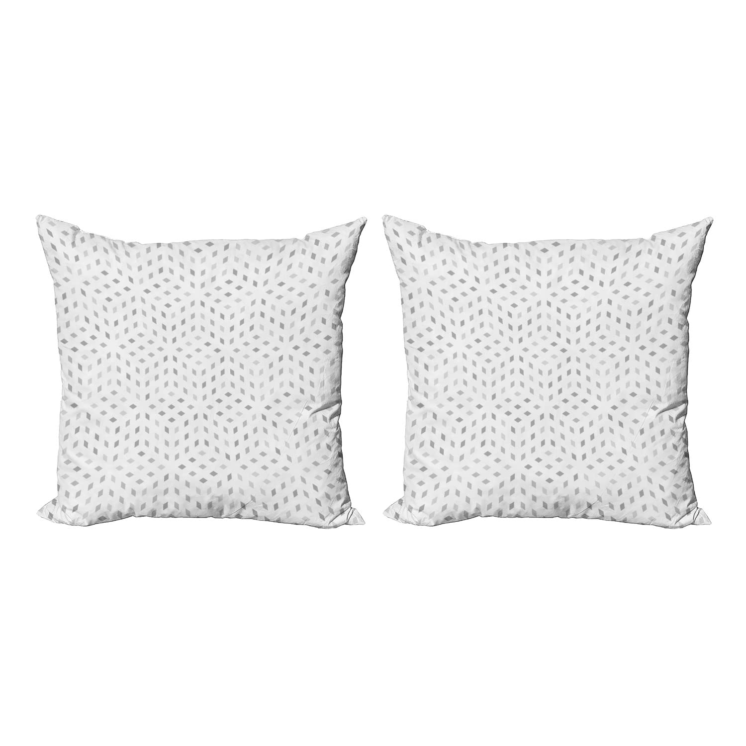 Ambesonne Grey and White Throw Pillow Cover Set of 2 - Modern Geometric Square Pattern with Optical Illusion Design - 20x20 Inch Decorative Cushion Covers for Sofa, Bed, Living Room & Home Decor - Perfect for Contemporary and Minimalist Interiors