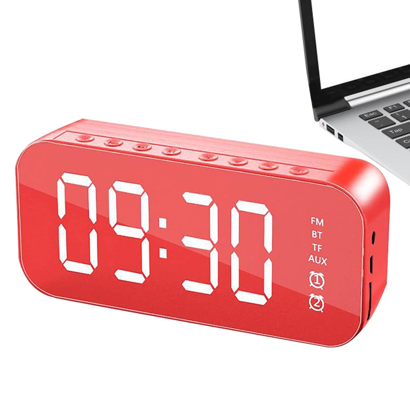 Wireless Bluetooth Speaker with Digital Alarm Clock - 2-in-1 Portable Speaker with 10-Hour Playtime, Adjustable Brightness & 33ft Range - Perfect for Bedroom, Office, Travel with Phones, Tablets & Laptops