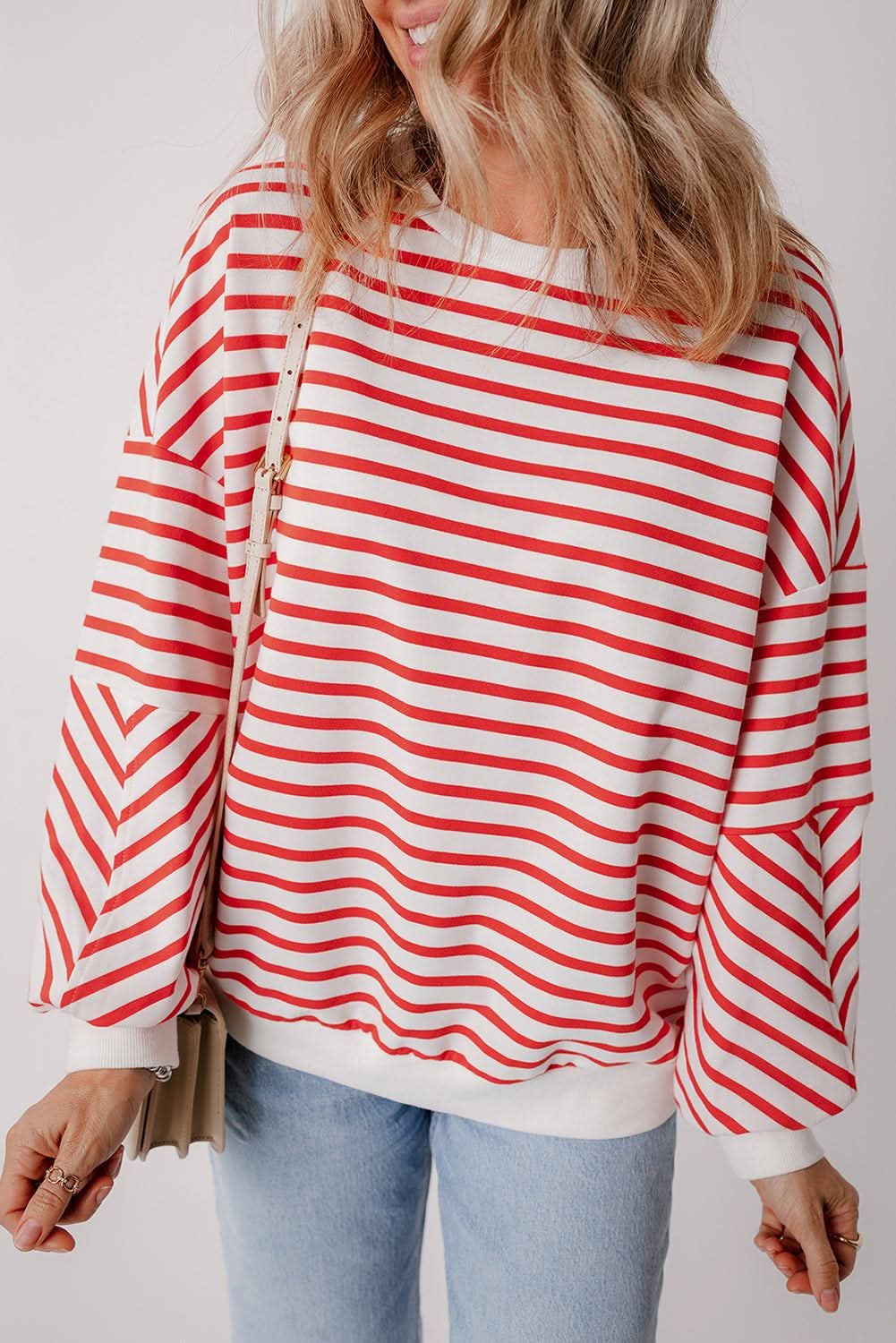 Stylish Orange Striped Oversized Sweatshirt for Women - Cozy & Trendy Pullover for Casual Wear, Loungewear & Street Style Fashion