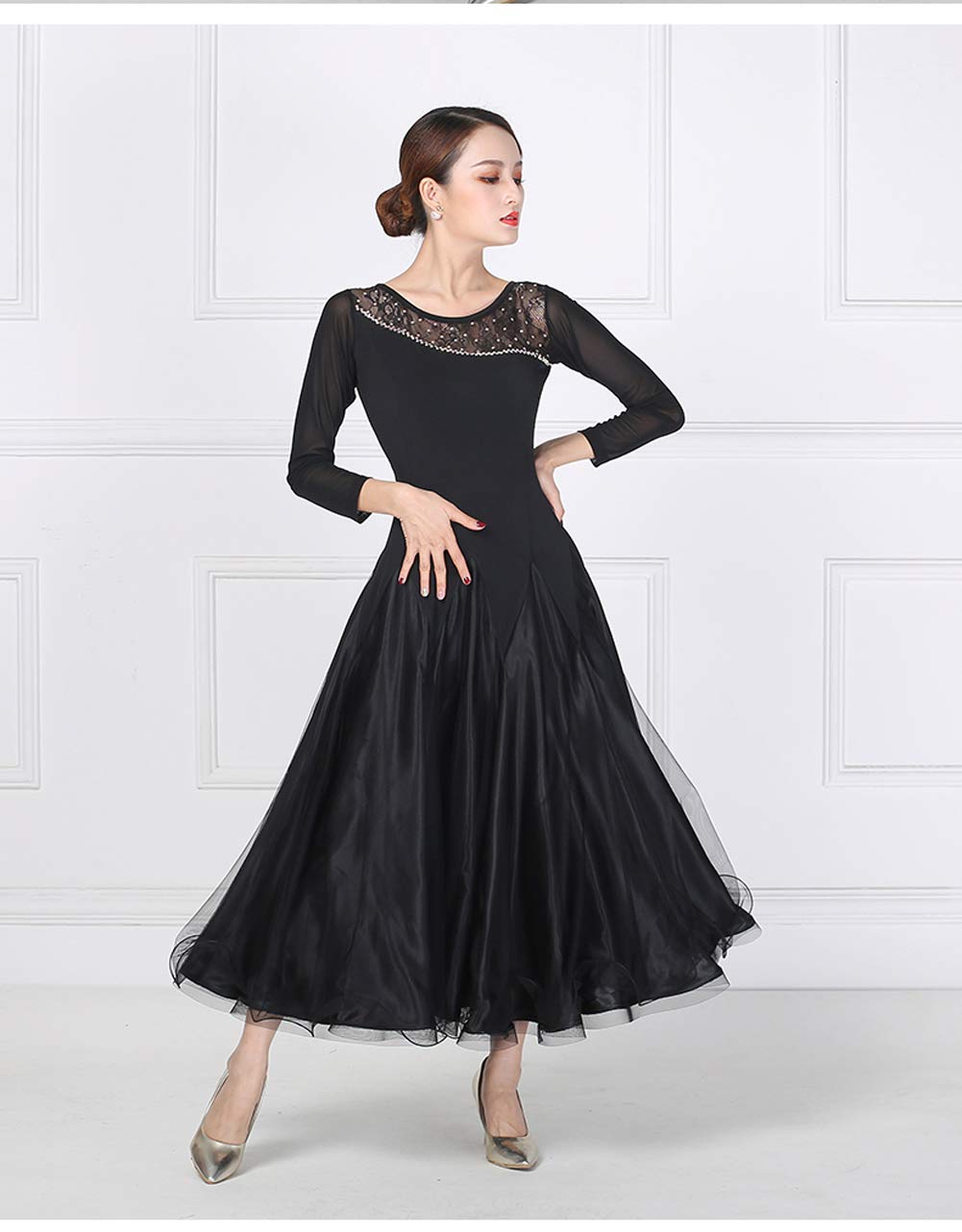 Elegant Ballroom Dance Dress for Women - Long Sleeve Slim Fit Waltz Performance Costume | Competition Standard Outfit for Latin, Standard & Social Dancing