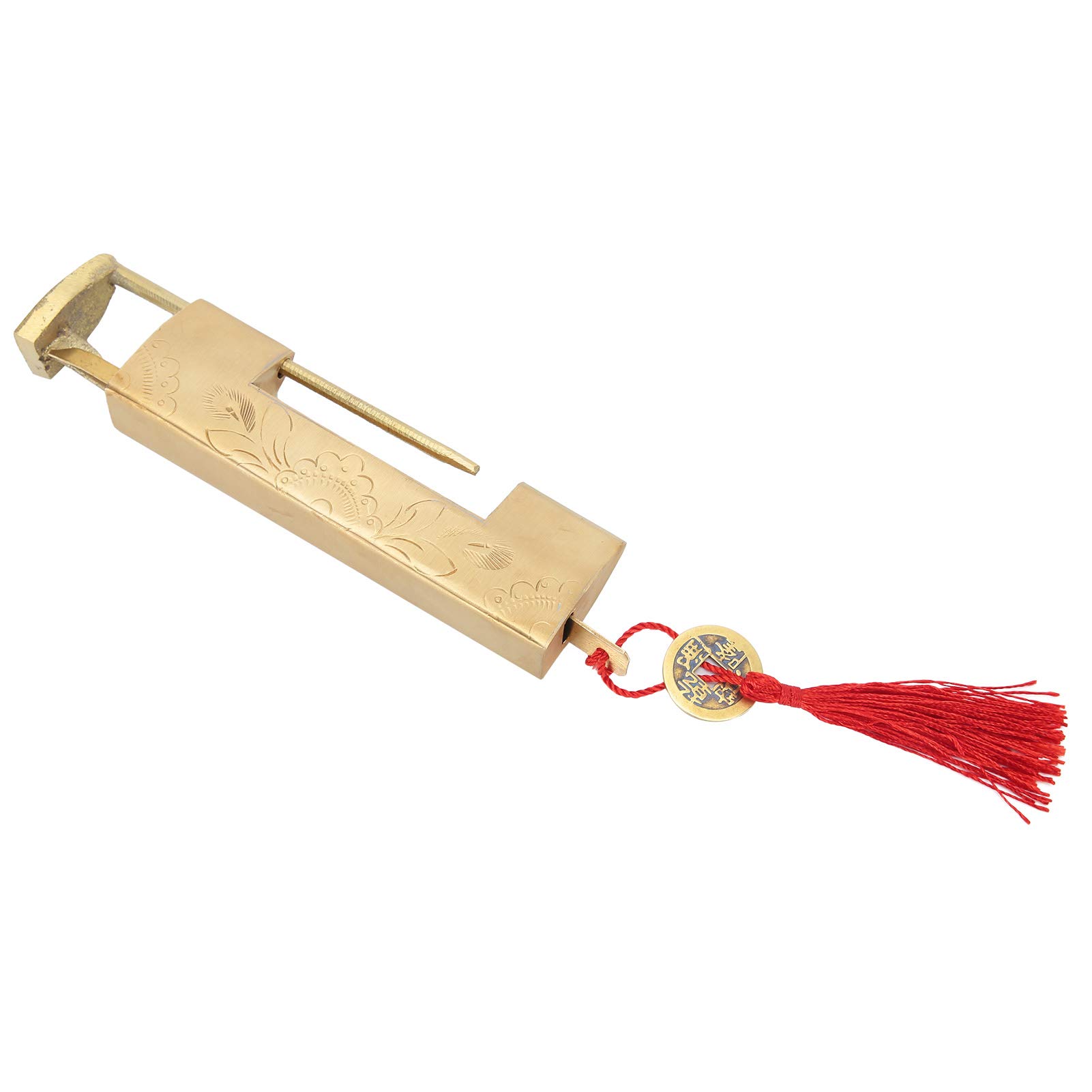 Chinese Brass Floral Cabinet Lock 6.5cm with Key - Secure Jewelry & Wooden Boxes