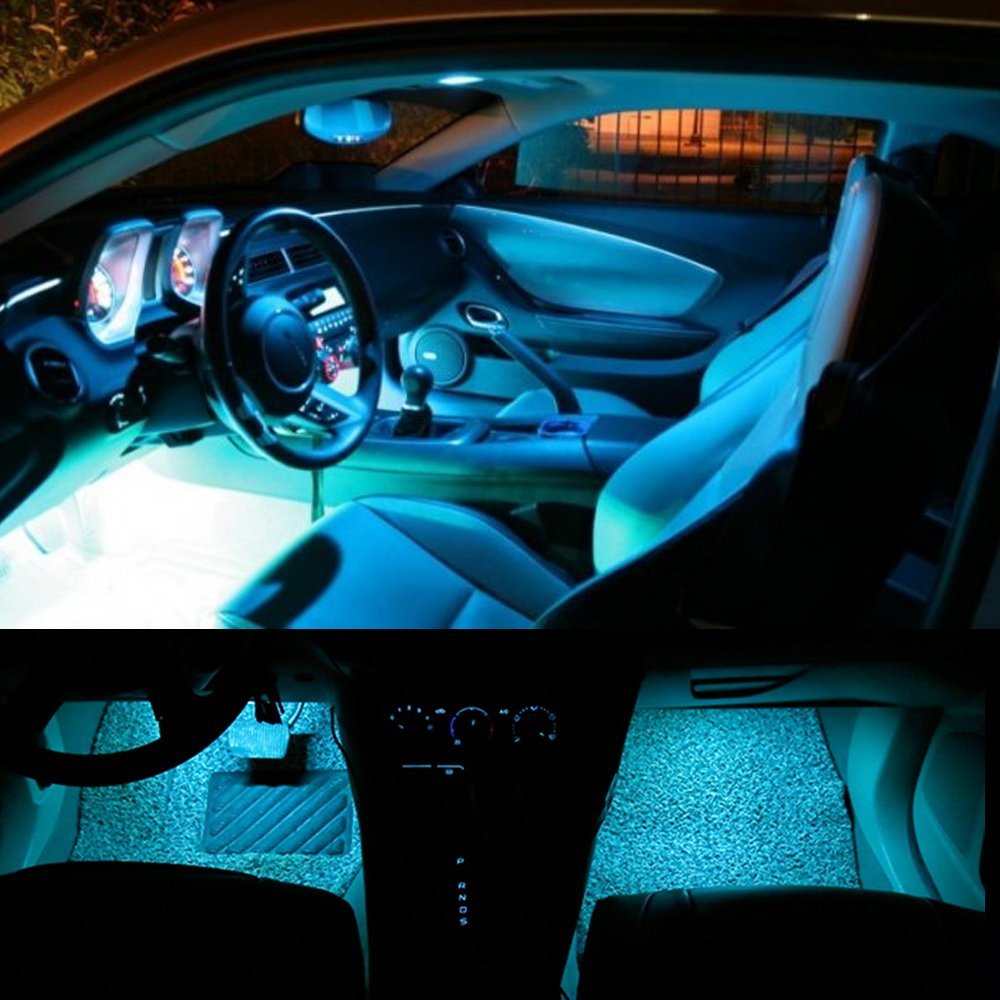 4-Piece Ice Blue LED Ambient Lighting Kit for Car Interior - 5V USB Powered - Enhance Your Vehicle's Mood Lighting for Night Driving & Custom Decoration