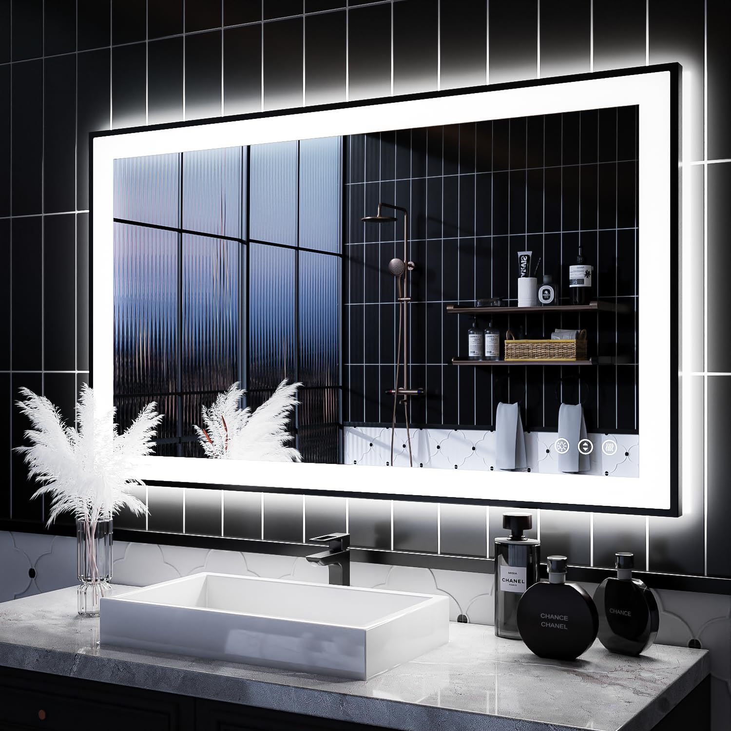 ISKM 40x24 Inch LED Bathroom Mirror with Adjustable Backlit & Front Light, Anti-Fog, Memory Function - Shatterproof, Waterproof Wall Mounted Vanity Mirror for Makeup, Shaving & Home Decor