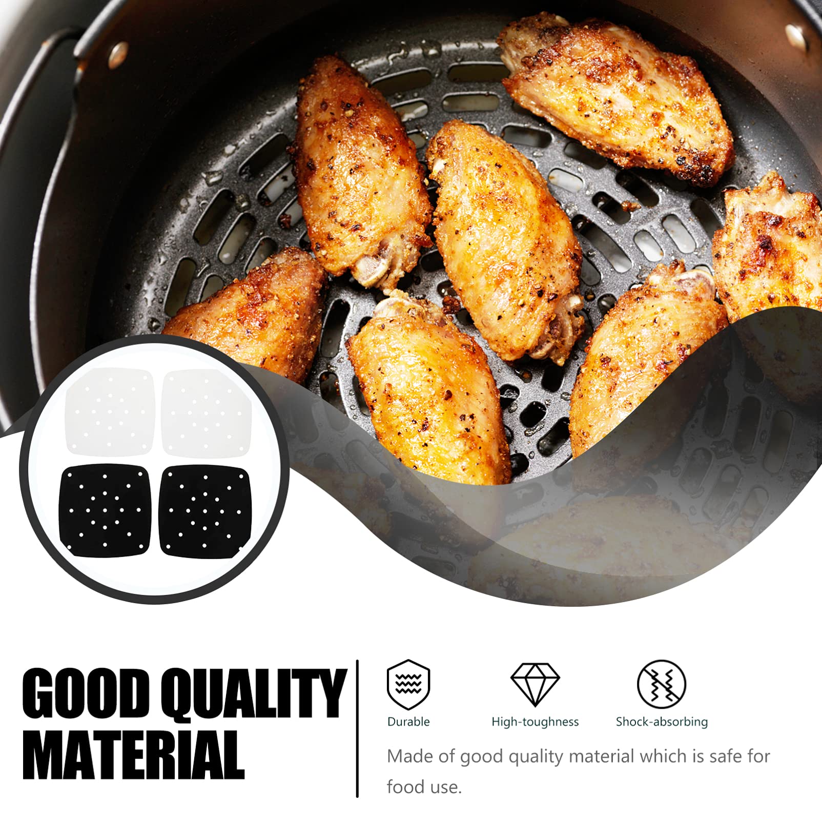Hemoton 4-Piece Square Air Fryer Parchment Liners - Non-Stick Silicone Baking Mats for Steaming, Cooking & Baking - Perfect for Air Fryers, Steamer Baskets & Oven Use