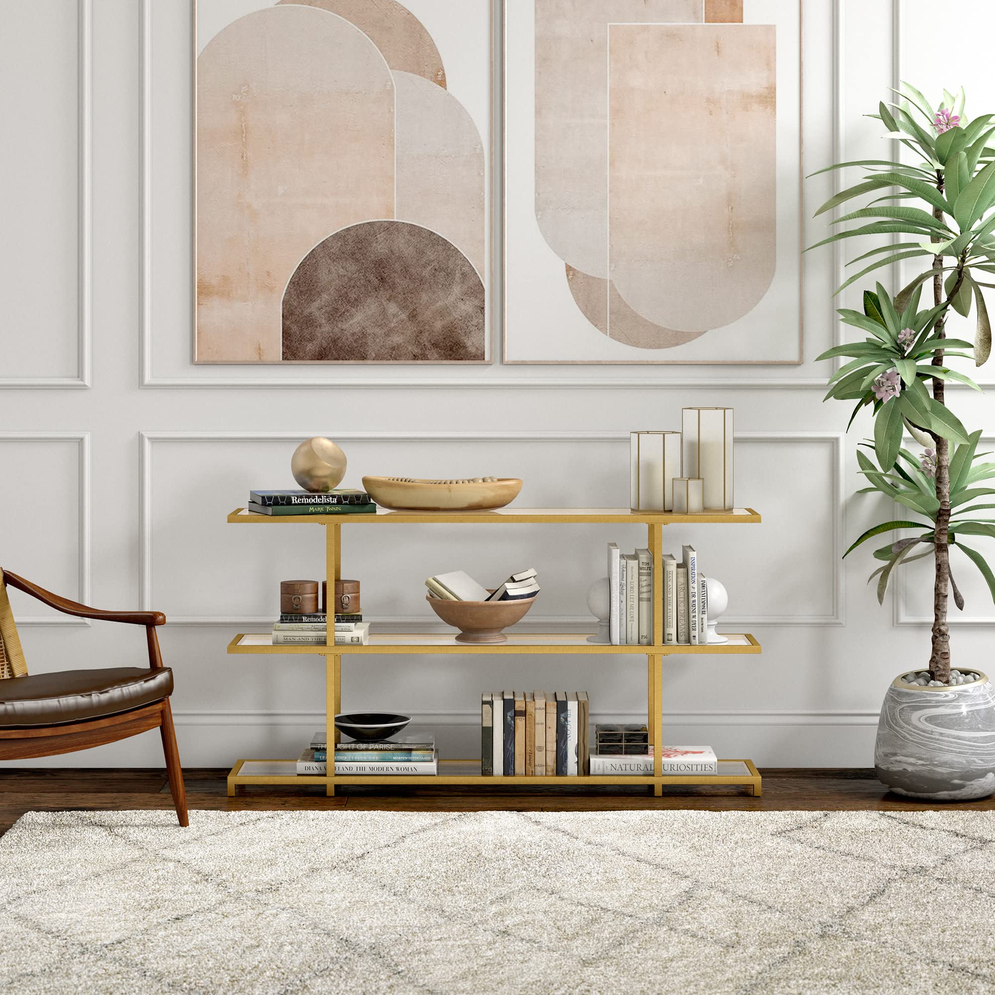 55'' Wide Rectangular Brass Console Table - Modern Entryway Table for Hallway, Living Room & Office Decor | Greenwich Home Furnishings