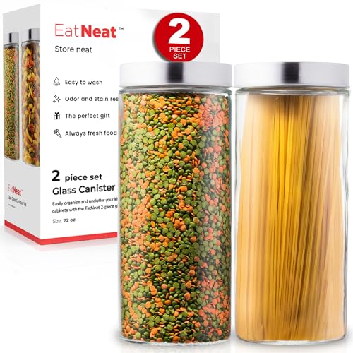 2 Tall Glass Canisters with Steel Lids